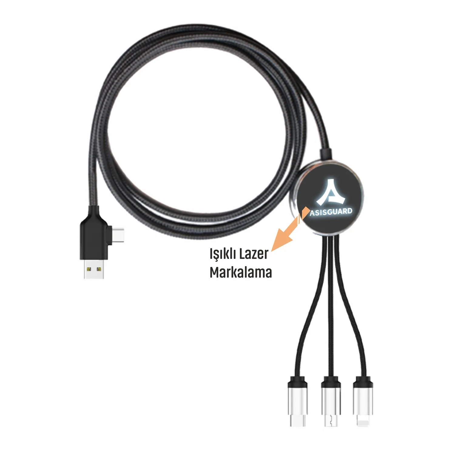 Datalı Type-C Klipsli, Işıklı Şarj Kablosu 1,15 Cm Kılıfsız