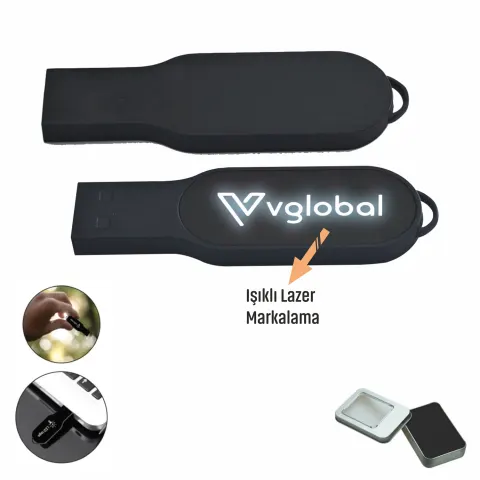 Işıklı Lazer Kazıma Metal Usb Flash Bellek