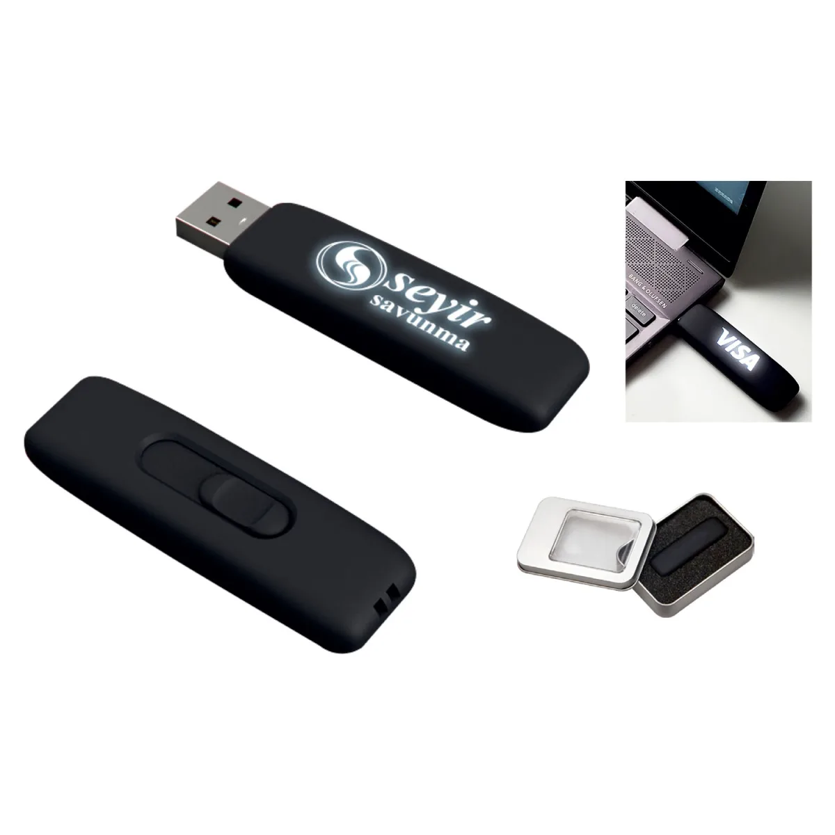 Rubber Gövde Işıklı Lazer Kazıma Usb Flash Bellek